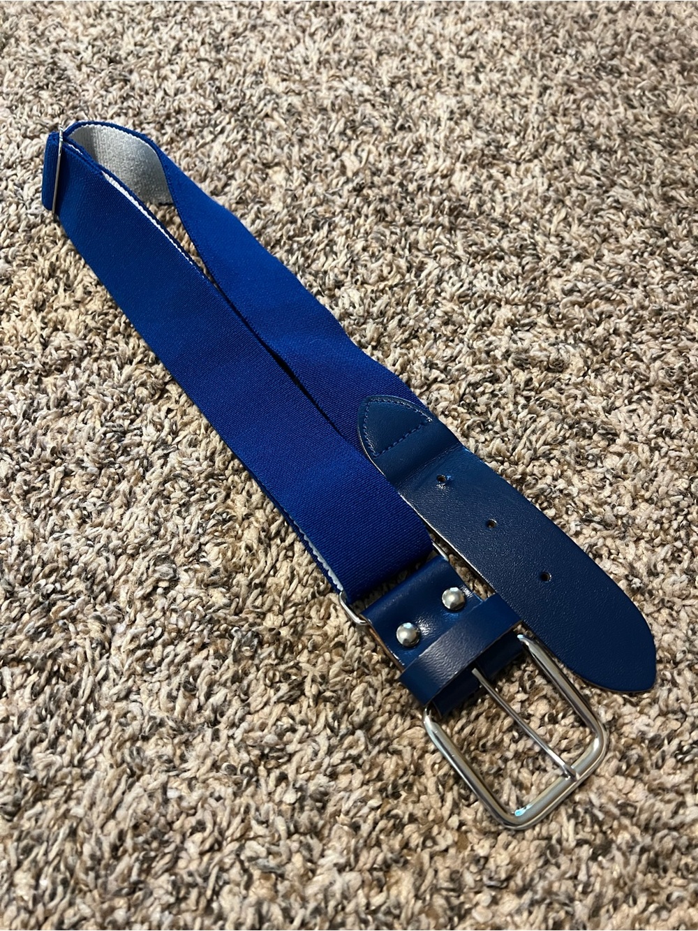 Unisex Royal Blue Stretch Belt with Leather Trim